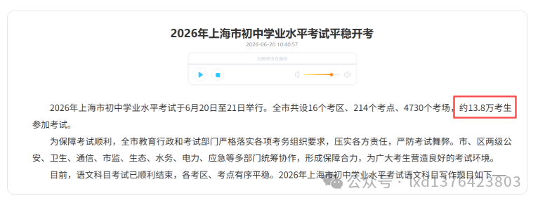 上海26年中考到底多少人？ 是谁在让家长焦虑？
